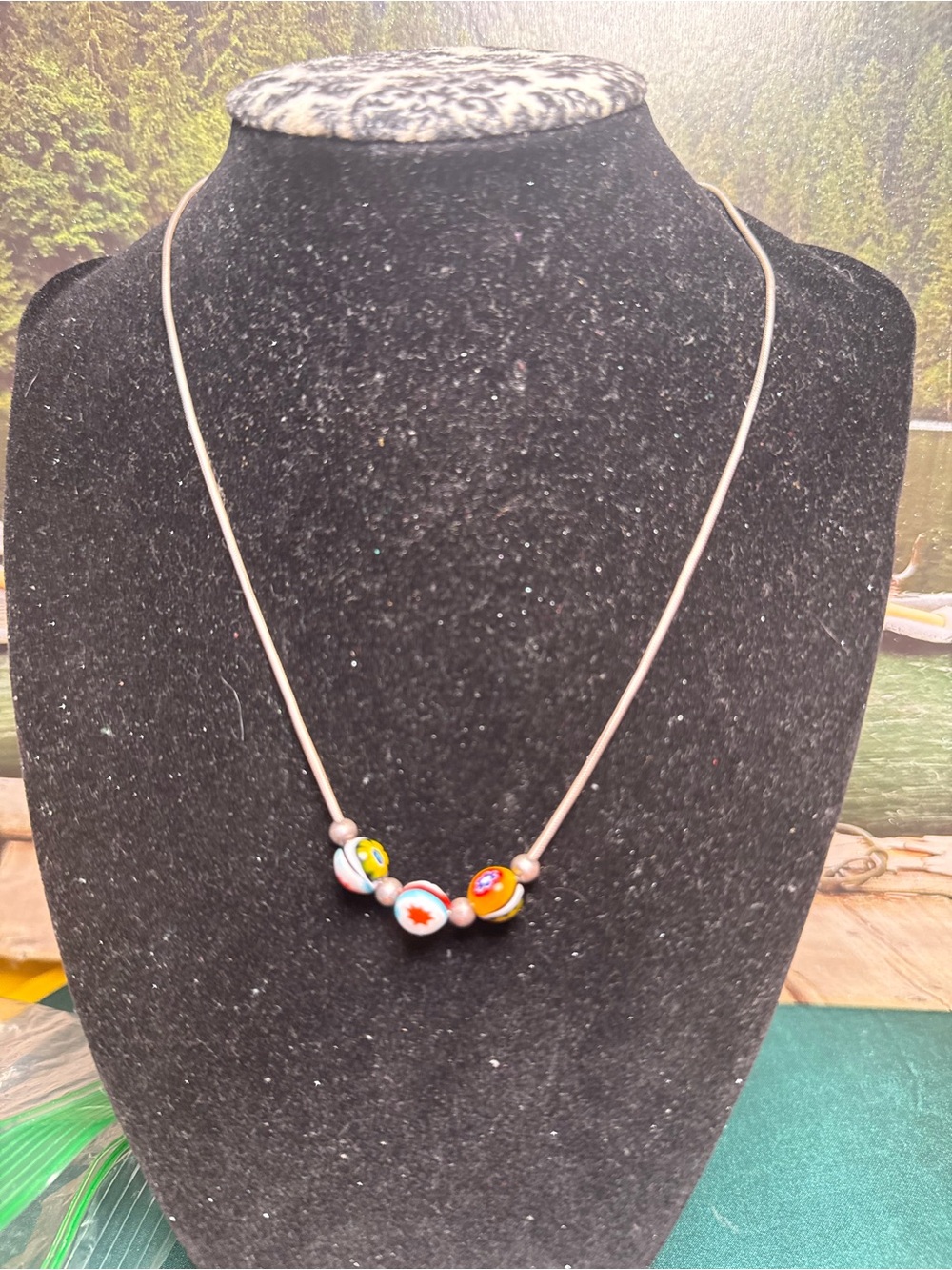 Colorful Bead Silver Necklace